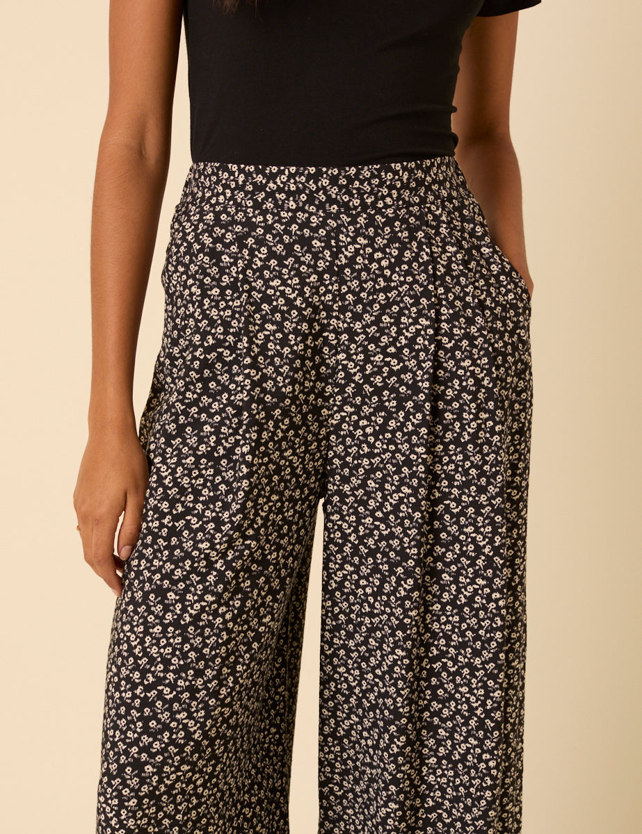 Black Ditsy Floral Wide Leg Zeena Trousers