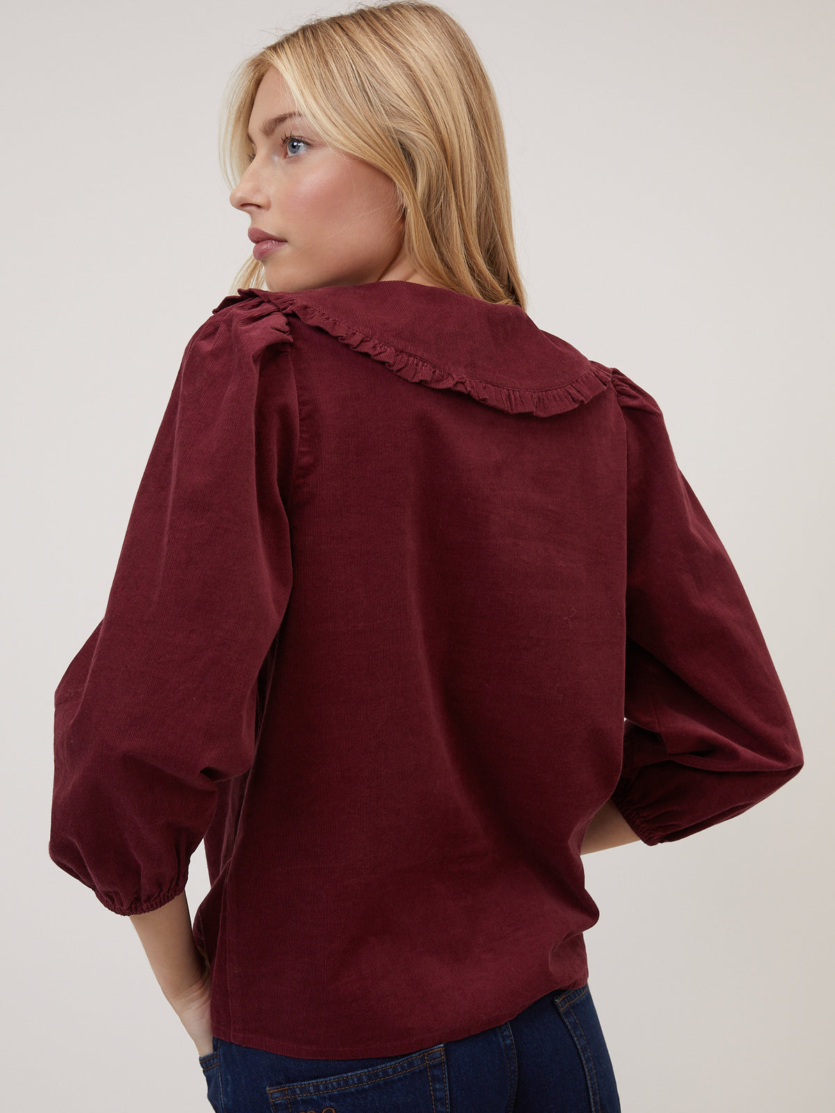 Burgundy Cord Peter Pan Collar Emmie Blouse