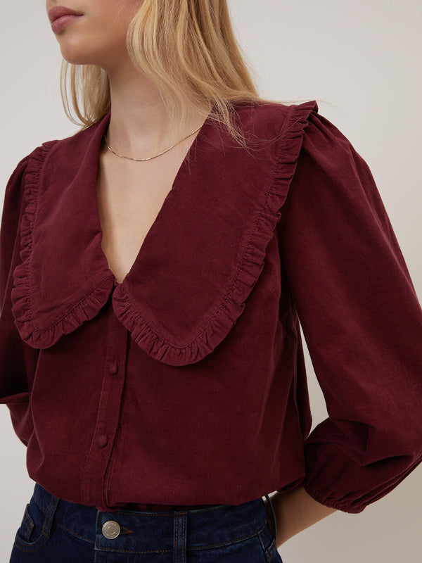Burgundy Cord Peter Pan Collar Emmie Blouse