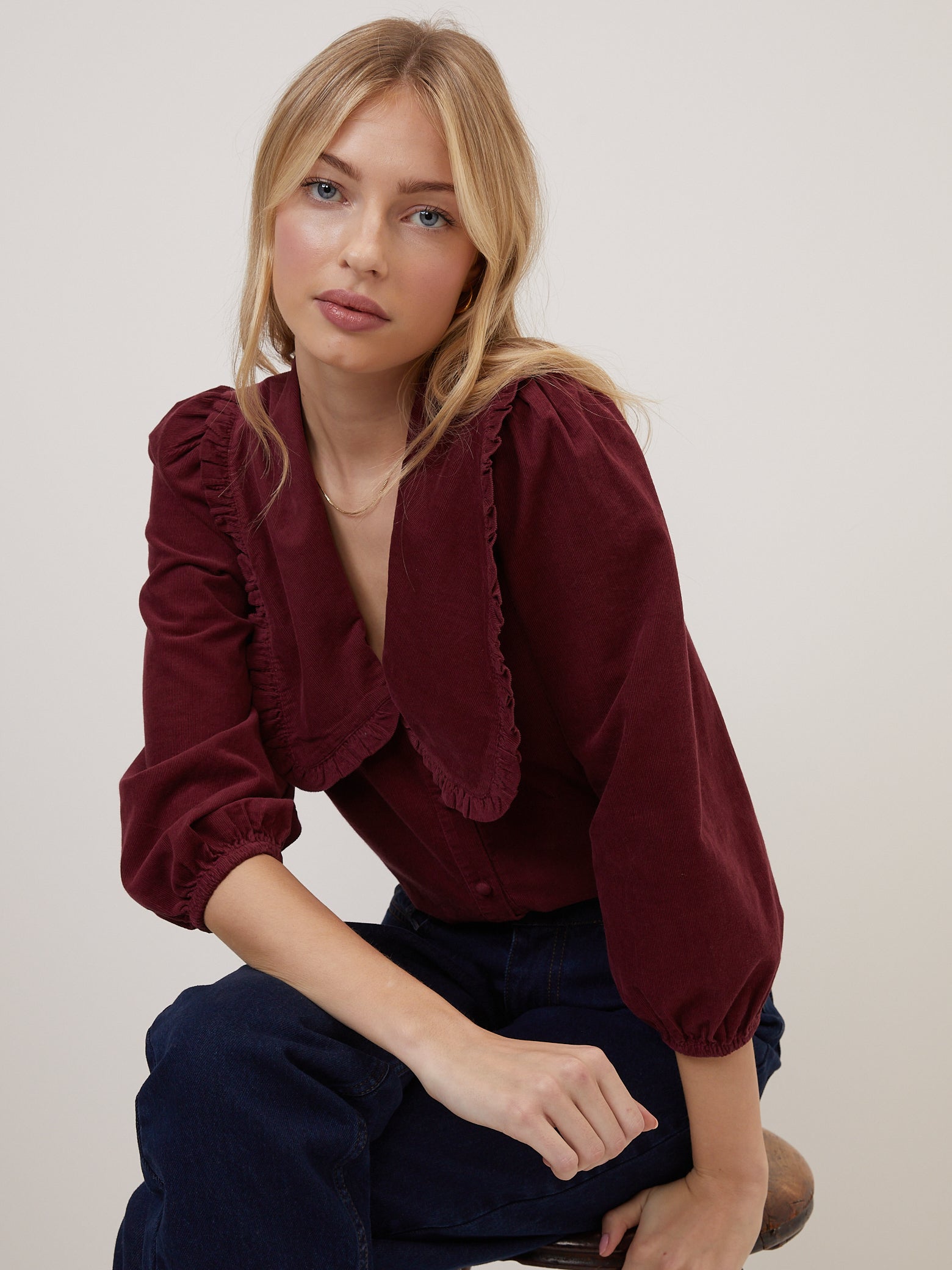Burgundy Cord Peter Pan Collar Emmie Blouse