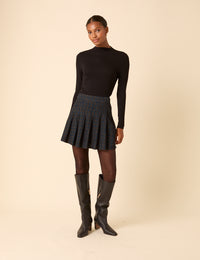 Navy Check Pleated Mini Skirt