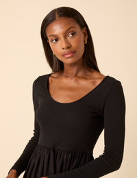 Black Scoop Neck A-Line Midi Dress