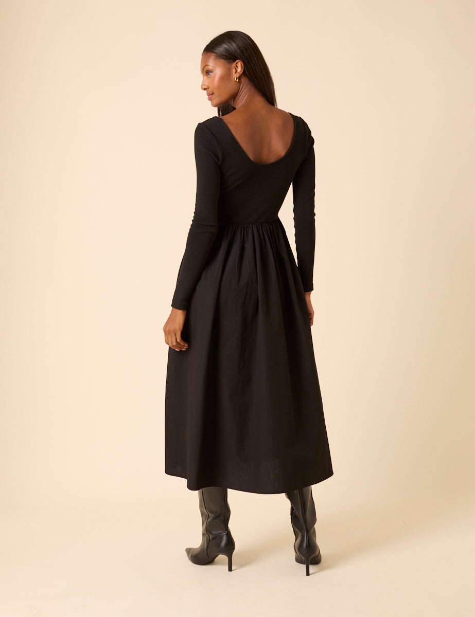 Black Scoop Neck A-Line Midi Dress Black Scoop Neck A-Line Midi Dress