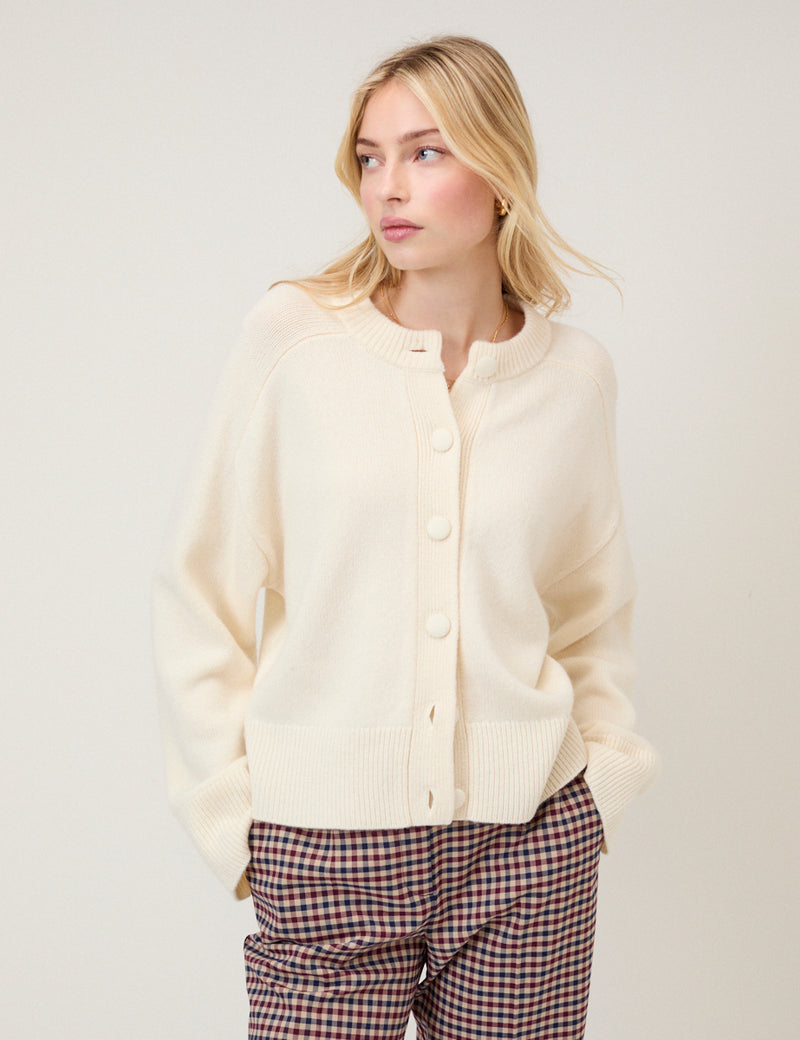 Cream Wool Saddle Shoulder Cardigan