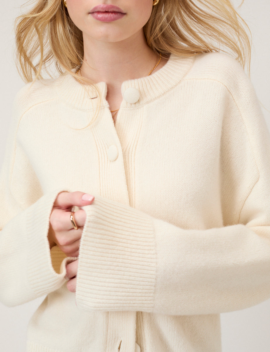 Cream Wool Saddle Shoulder Cardigan