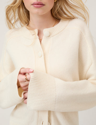 Cream Wool Saddle Shoulder Cardigan