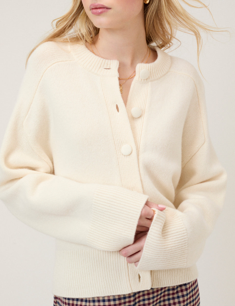 Cream Wool Saddle Shoulder Cardigan
