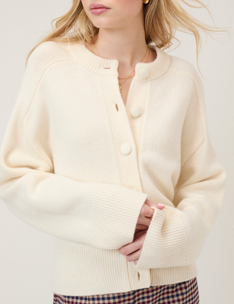 Cream Wool Saddle Shoulder Cardigan