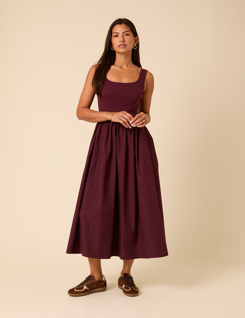 burgundy ribbed midi dress HATCH The Odette Ribbed Midi Dress in Burgundy