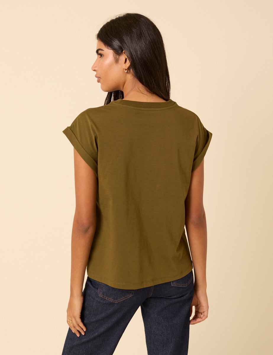Khaki Green Cap Sleeve T-Shirt