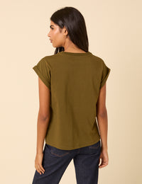 Khaki Green Cap Sleeve T-Shirt
