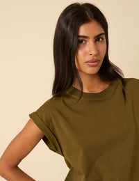 Khaki Green Cap Sleeve T-Shirt