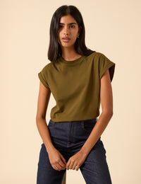 Khaki Green Cap Sleeve T-Shirt