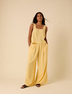 Butter Yellow Linen-Blend Wide Leg Jerrow Trousers