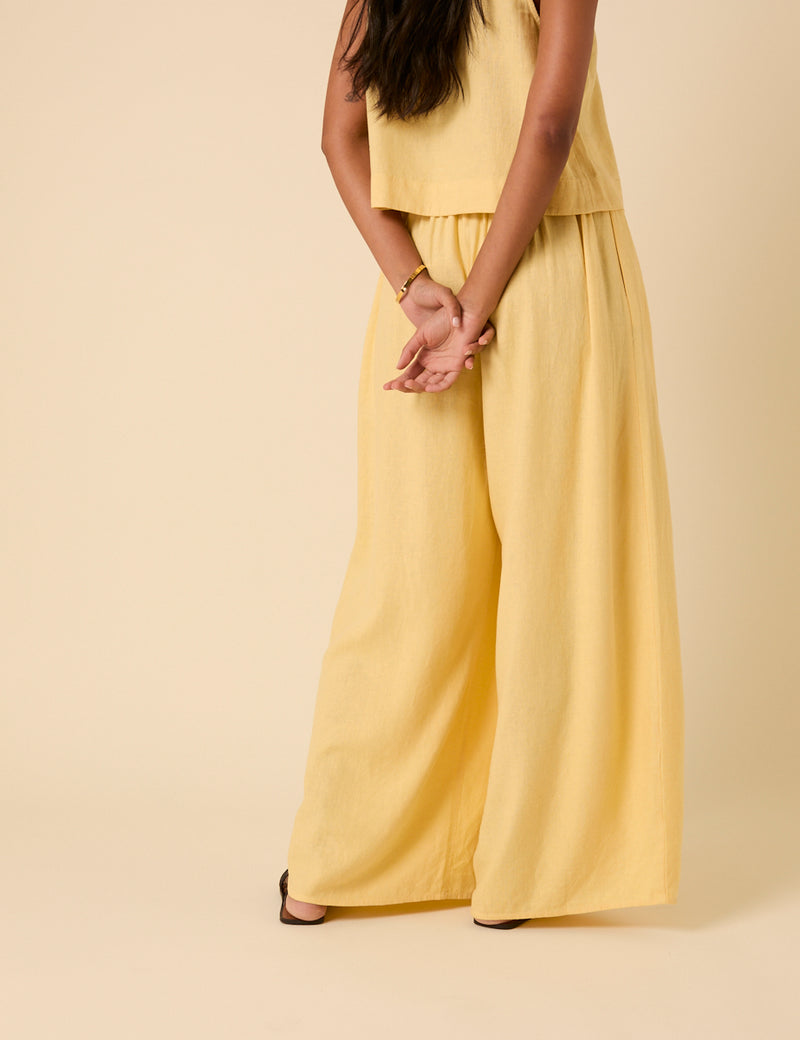 Butter Yellow Linen-Blend Wide Leg Jerrow Trousers