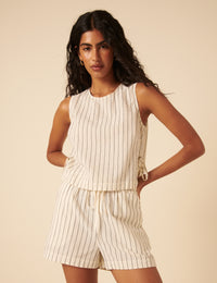 Cream Pinstripe Shorts