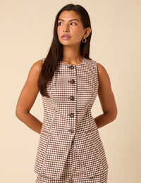 Brown Gingham Tailored Longline Waistcoat