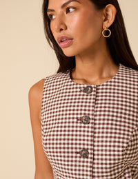Brown Gingham Tailored Longline Waistcoat
