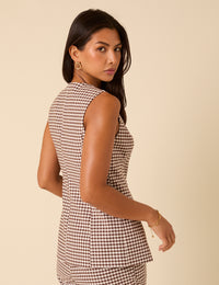 Brown Gingham Tailored Longline Waistcoat
