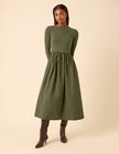 Green Scoop Neck A-Line Midi Dress