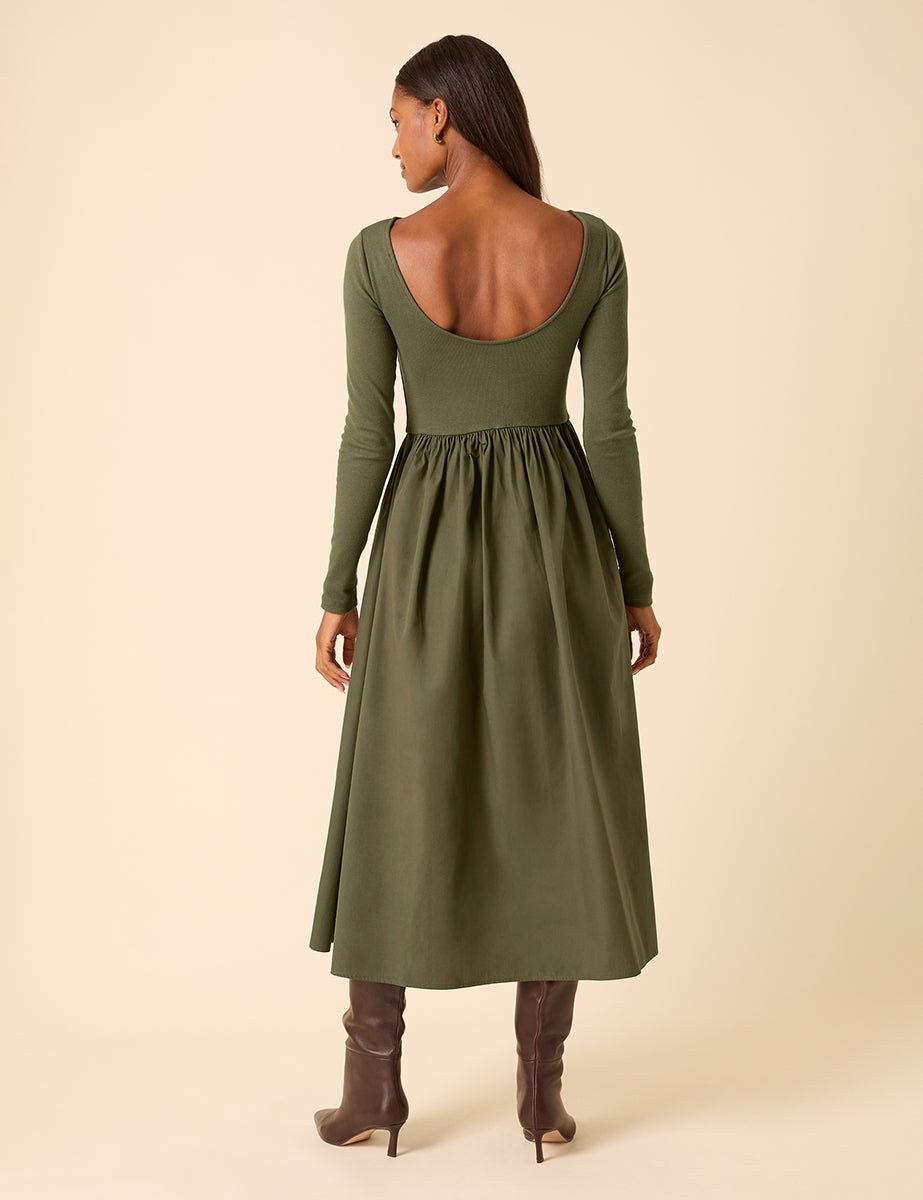 Green Scoop Neck A-Line Midi Dress Green Scoop Neck A-Line Midi Dress