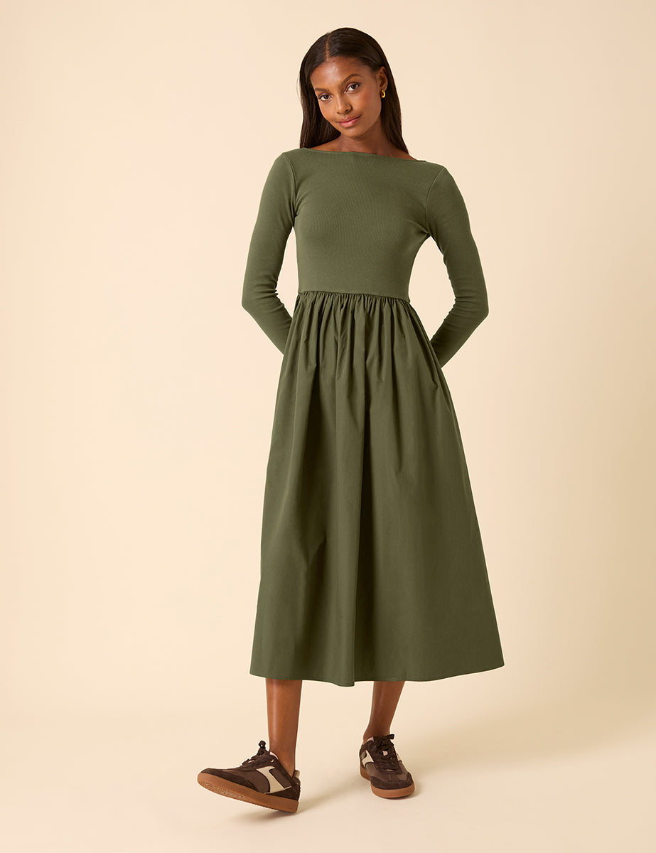 Green Scoop Neck A-Line Midi Dress Green Scoop Neck A-Line Midi Dress