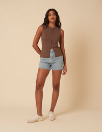 Brown Ribbed Waistcoat Top