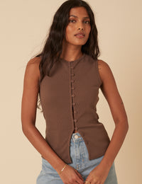Brown Ribbed Waistcoat Top