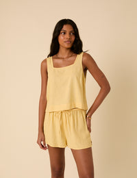 Butter Yellow Linen-blend Shorts