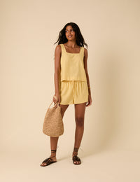 Butter Yellow Linen-blend Shorts