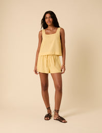 Butter Yellow Linen-blend Swing Top