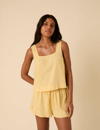 Butter Yellow Linen-blend Swing Top