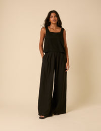 Black Linen-blend Swing Top