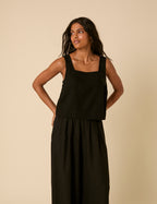 Black Linen-blend Swing Top
