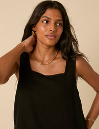 Black Linen-blend Swing Top