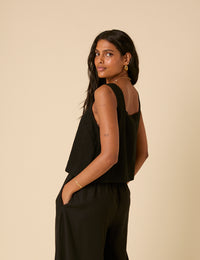 Black Linen-blend Swing Top