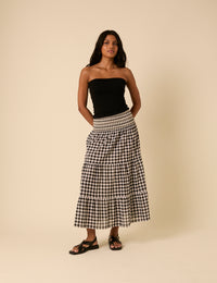 Black Gingham Midi Skirt