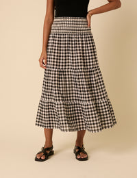 Black Gingham Midi Skirt