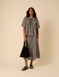 Black Gingham Midi Skirt