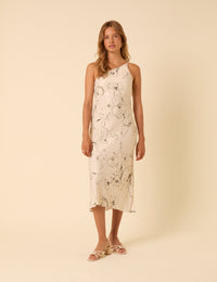 Floral Satin One Shoulder Ellis Midi Dress