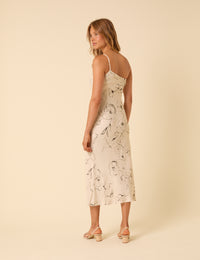 Floral Satin One Shoulder Ellis Midi Dress