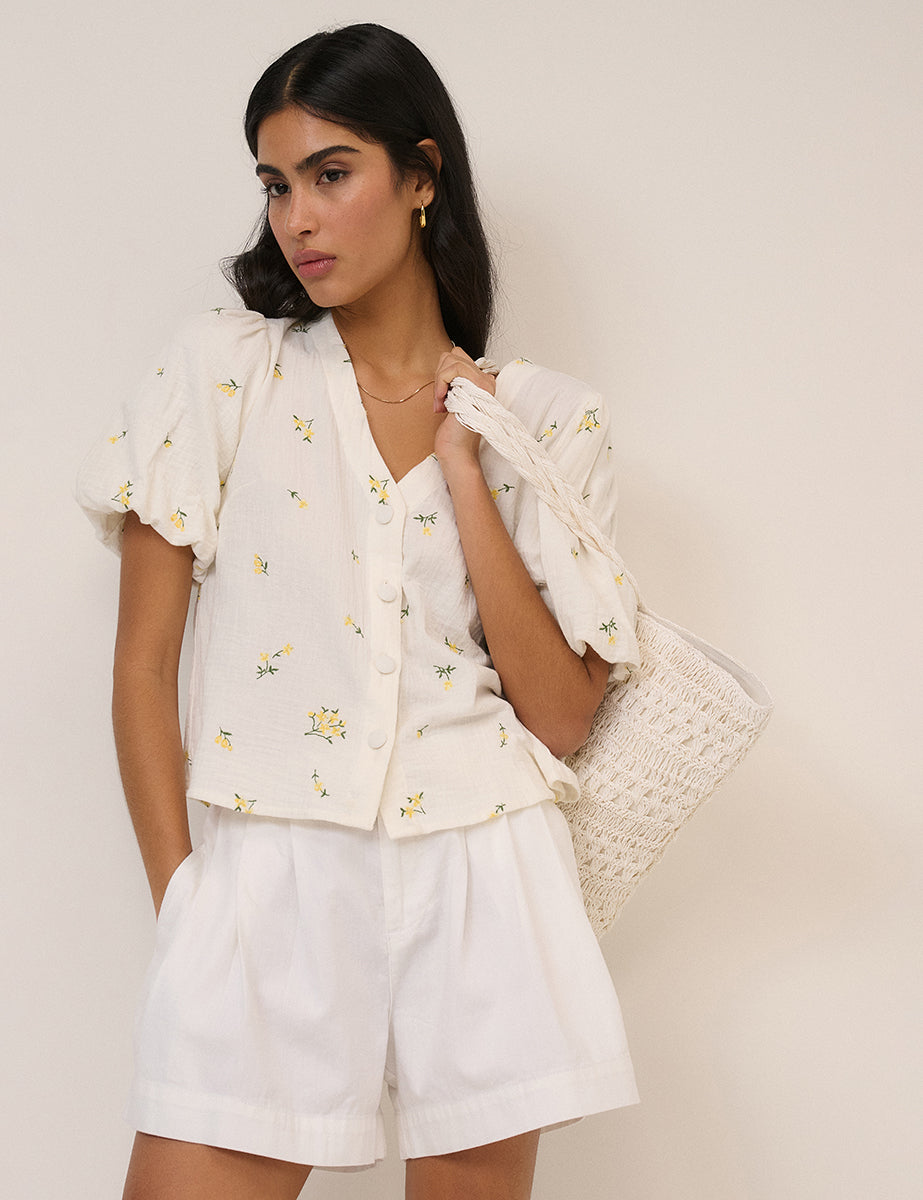 White Ditsy Floral Brooke Top