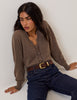 Brown Wool Blend Crochet Trim V-Neck Cardigan
