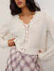 White Crochet Trim V Neck Cardigan