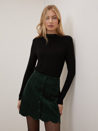 Green Cord Scallop Trim Mini Skirt