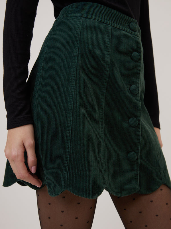 Forest Green Cord Scallop Trim Mini Skirt