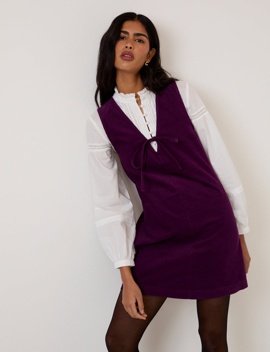Purple Cord Nila Pinafore Mini Dress