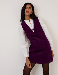Purple Cord Nila Pinafore Mini Dress
