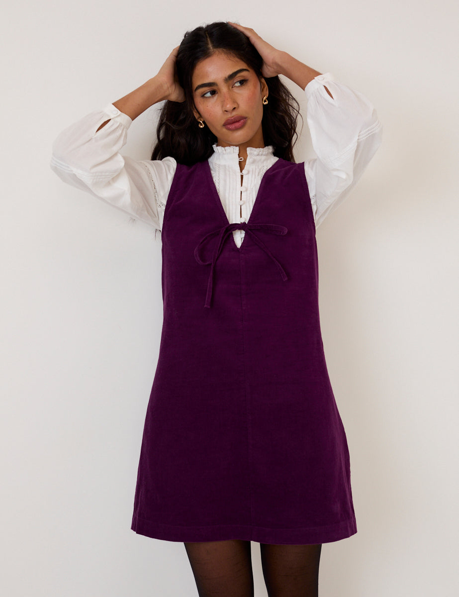 Purple Cord Nila Pinafore Mini Dress
