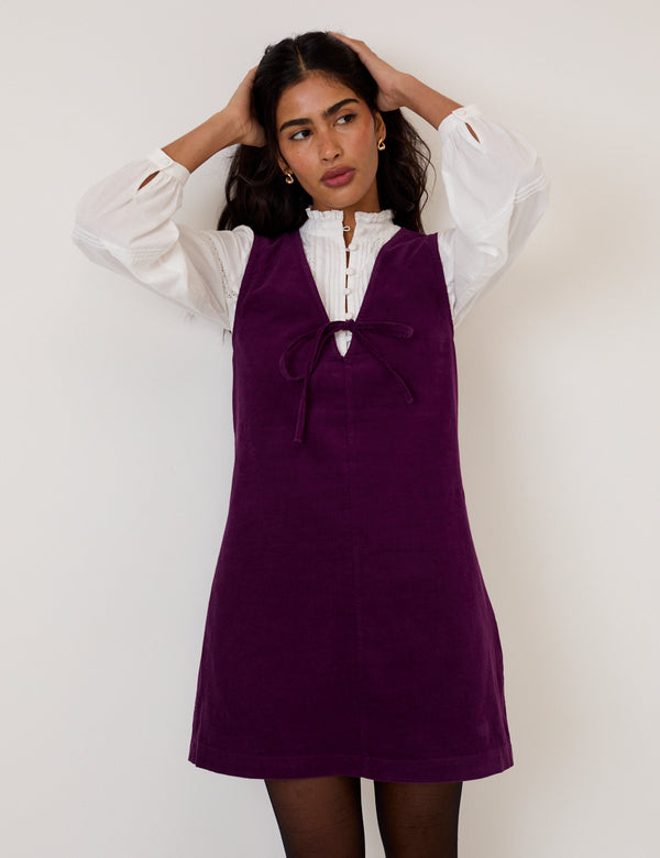 Purple Cord Nila Pinafore Mini Dress